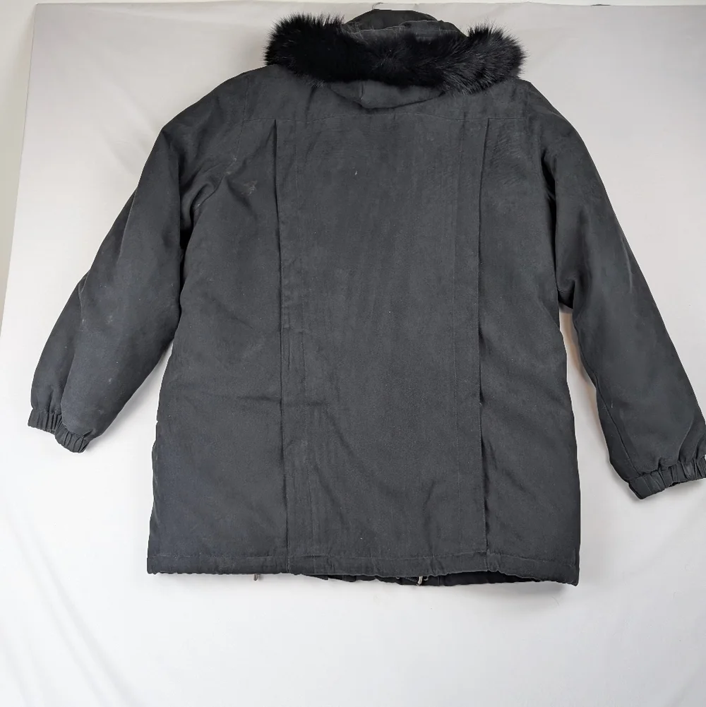 St. John’s Bay Women’s Large Black Winter Parka Faux Fur Trim Hood Coat